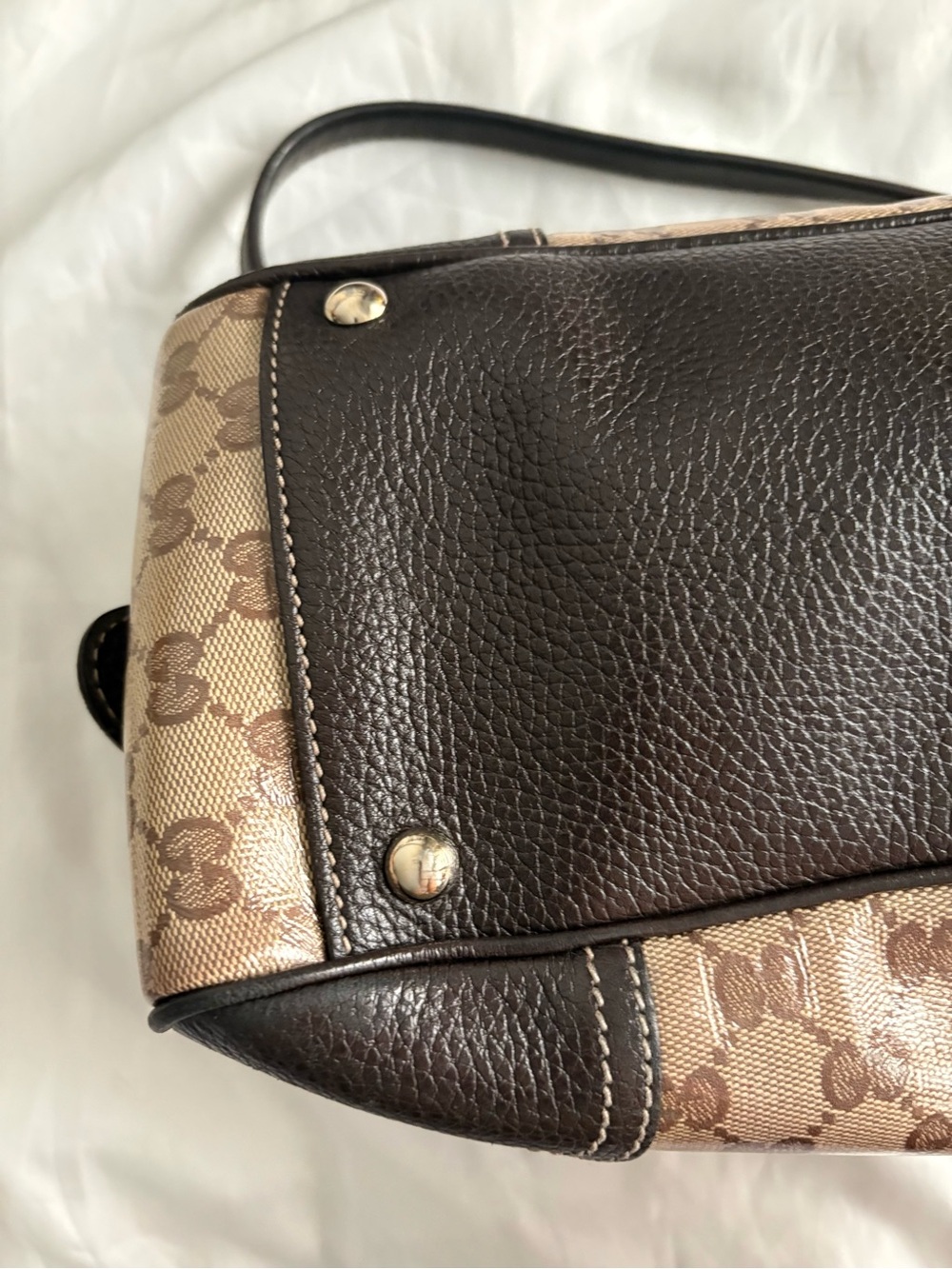 Gucci Crystal Princey Beige GG Canvas and Brown Leather Top-Handle Bag - Picture 9 of 16